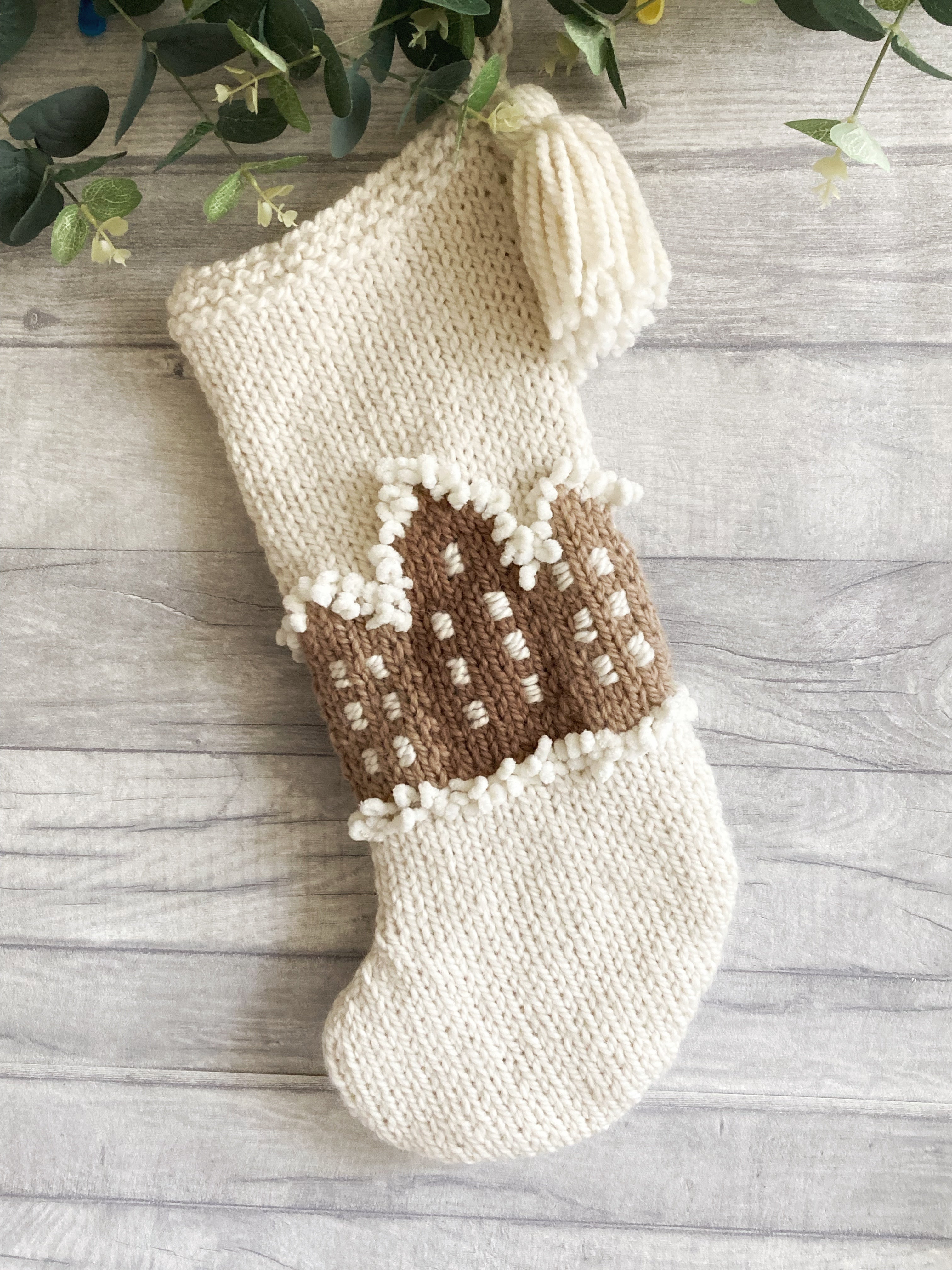 Gingerbread House Christmas Stocking Knitting Pattern, Beginner Friendly Pattern