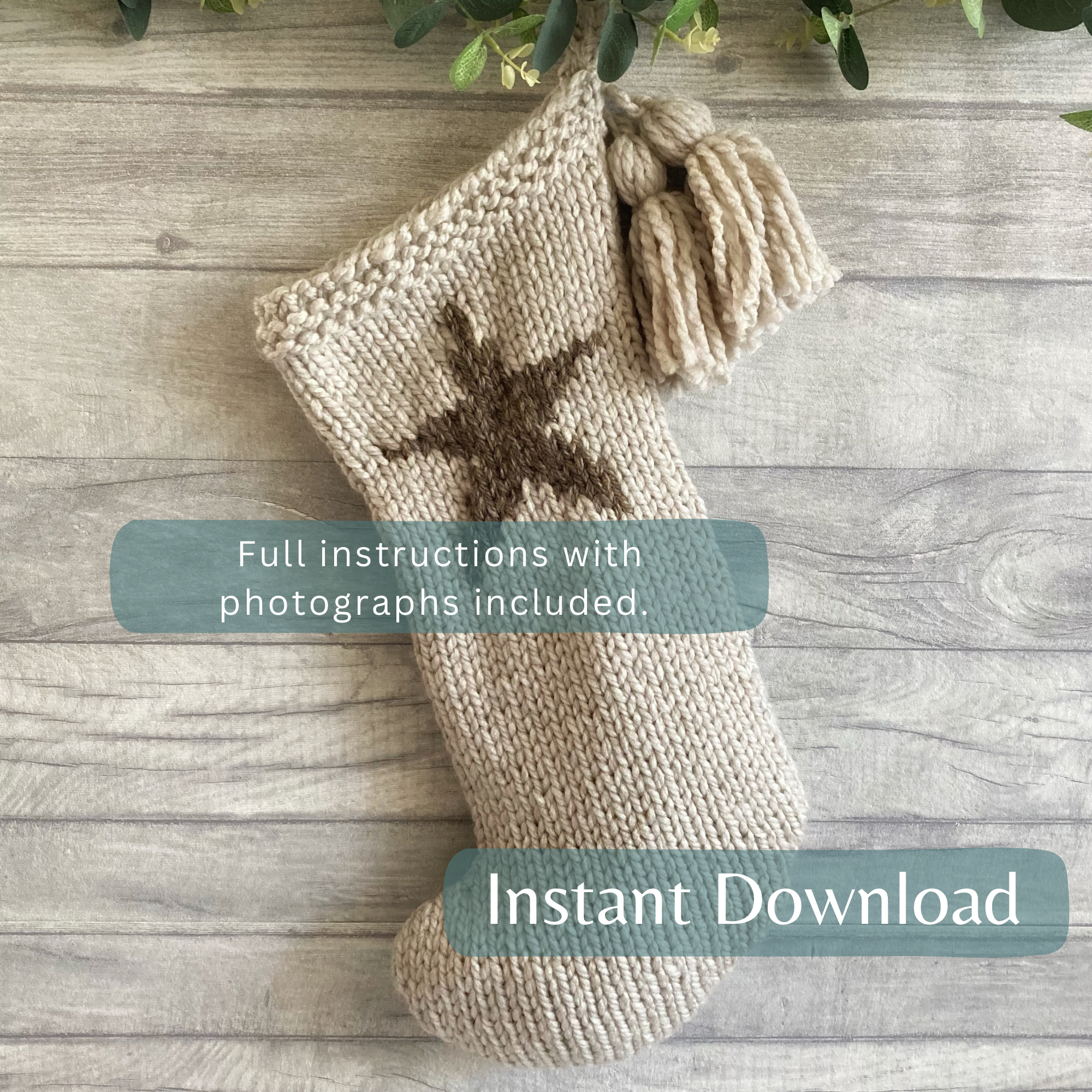 Star Christmas Stocking Knitting Pattern, Beginner Friendly Pattern Working With Colours
