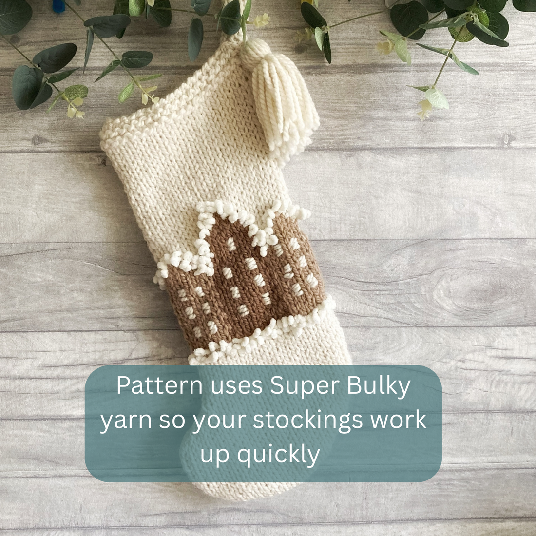 Gingerbread House Christmas Stocking Knitting Pattern, Beginner Friendly Pattern