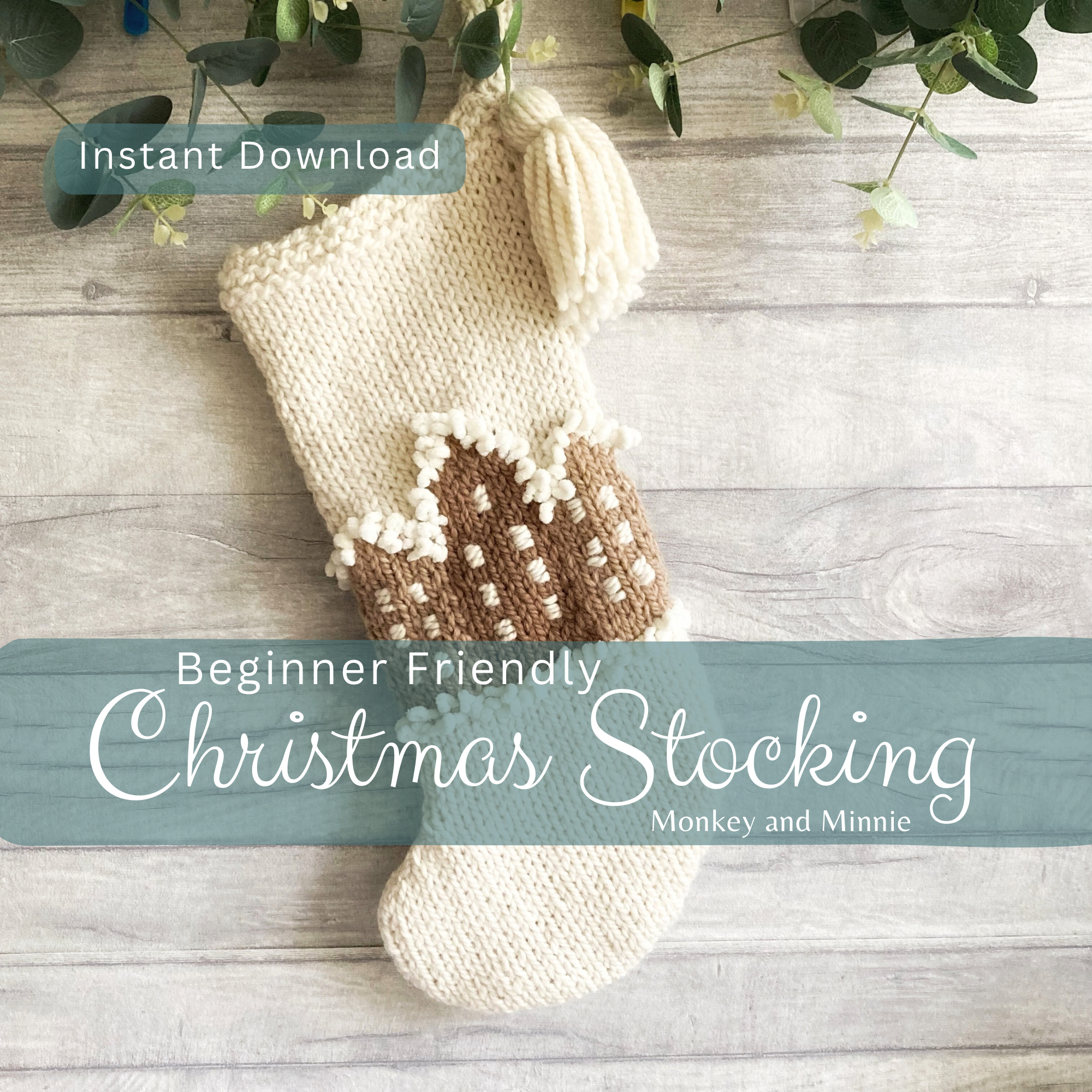 Gingerbread House Christmas Stocking Knitting Pattern, Beginner Friendly Pattern