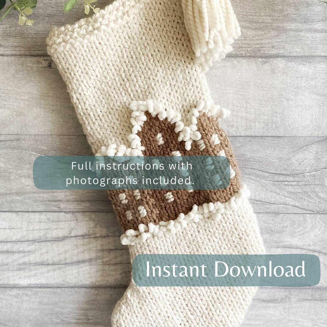 Gingerbread House Christmas Stocking Knitting Pattern, Beginner Friendly Pattern