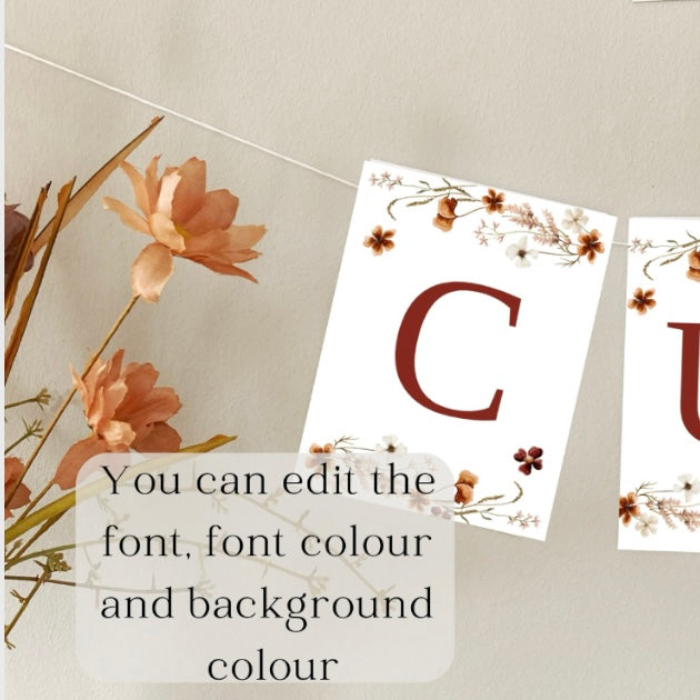 Fall Wildflowers Baby Shower Banner Printable Template