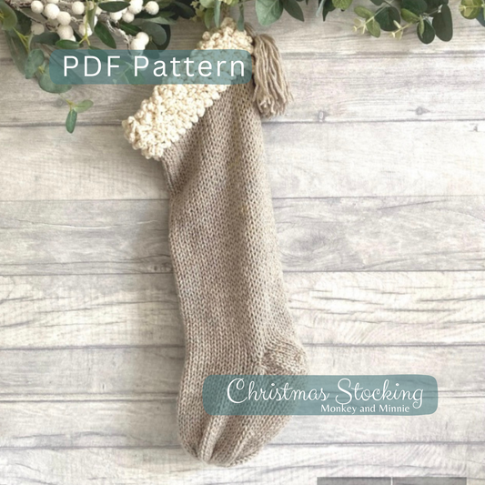 Bulky Yarn Christmas Stocking Knitting Pattern with Textured Cuff